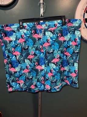 Tropical Flamingo Print Swim Shorts - Pink & Blue